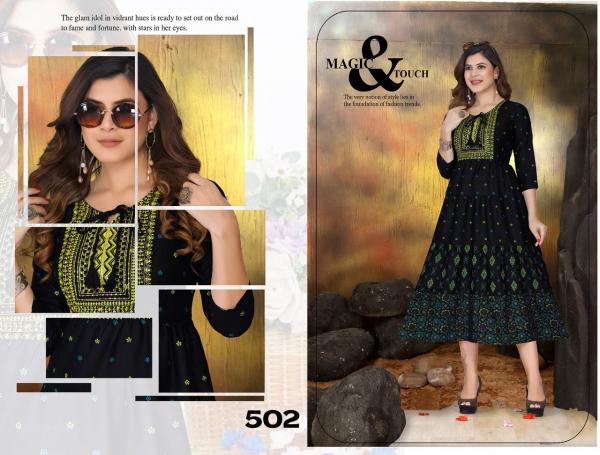 Golden Sunflower Rayon Wear Long Anarkali Kurti Collection